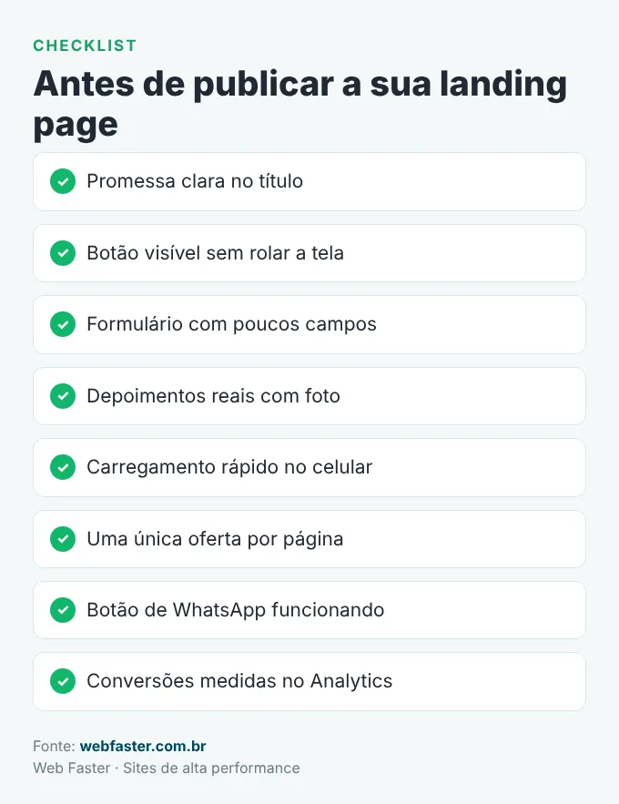 Checklist para revisar a landing page antes de publicar