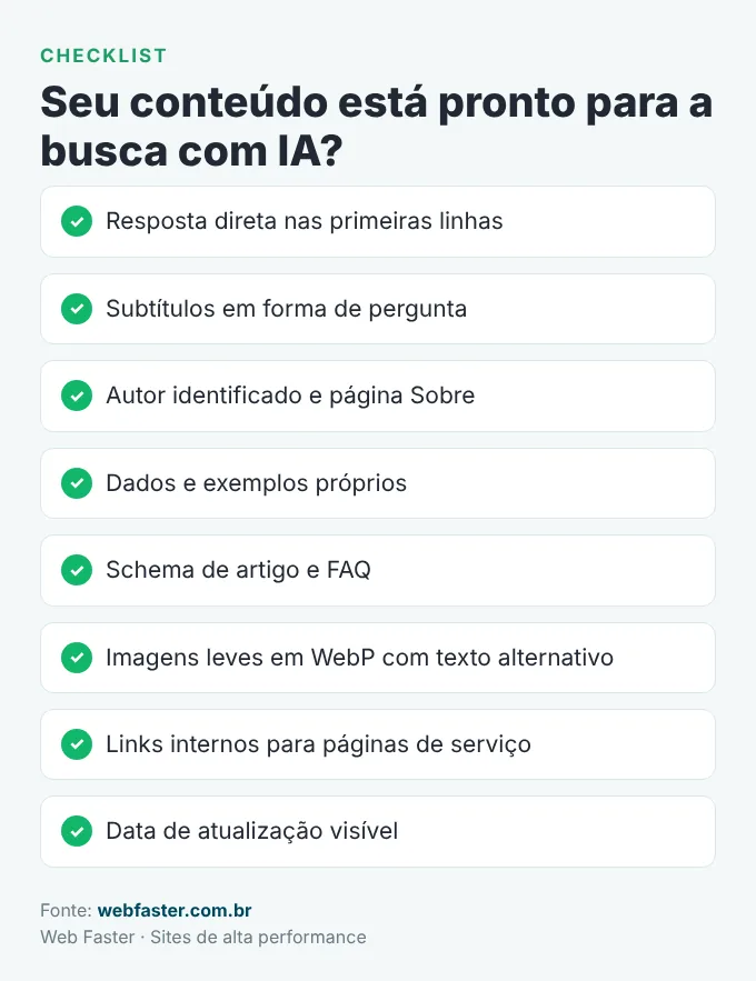 Checklist de otimização de conteúdo para buscas com inteligência artificial