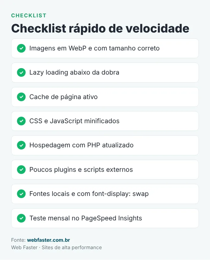 Checklist de velocidade do site