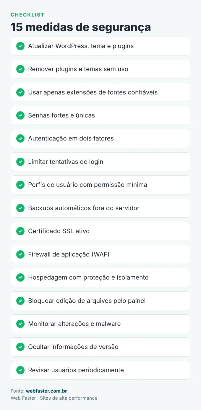 Checklist com 15 medidas de segurança no WordPress