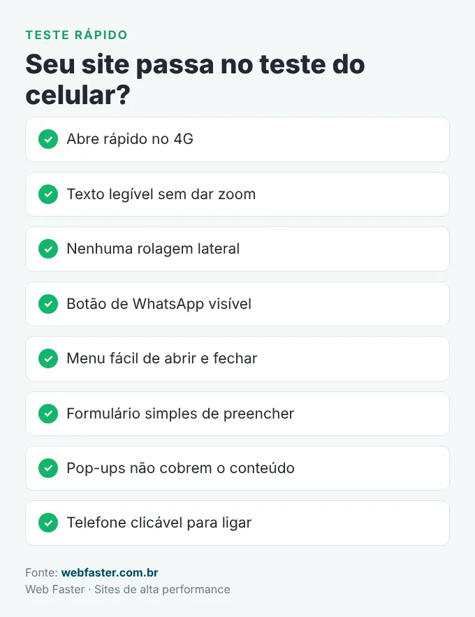 Checklist para testar se o site é responsivo
